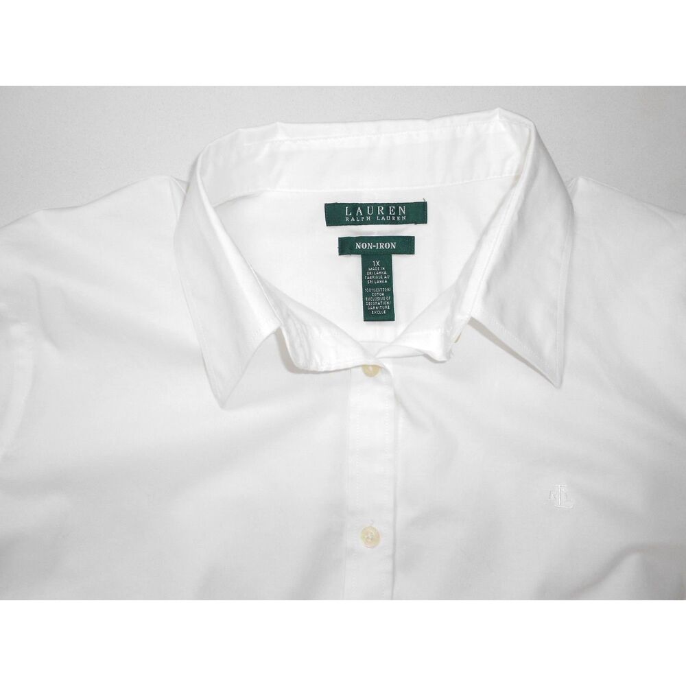 Ralph Lauren Women Non-Iron White Button Down Shirt Blouse 100% Cotton Size 1X
